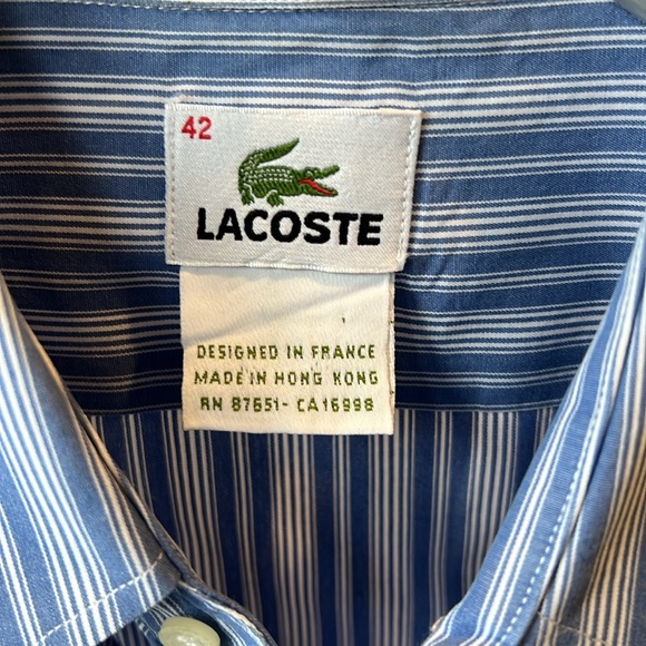 Lacoste Men’s Blue And White Striped Button Down Dress Shirt. Large - Picture 2 of 7
